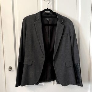 Rag & Bone grey wool blazer with leather cuffs and collar